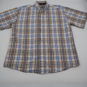 Wrangler George Strait Button Down Shirt Mens L Blue Tan Plaid Short Sleeve GS